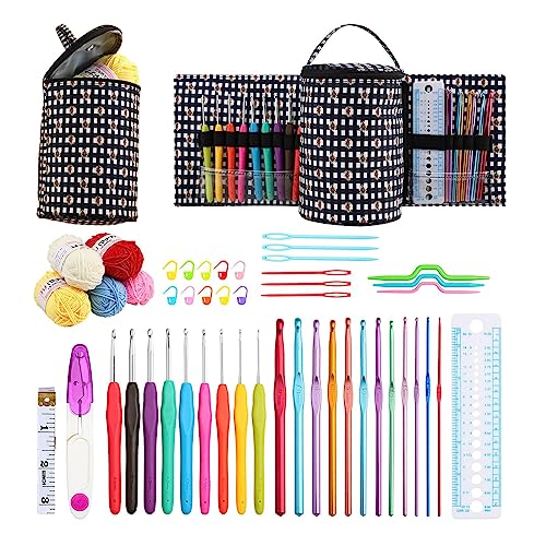 Lambo Ergonomische Haken Soft Grip | Haken mit ergonomischem Griff | Anfänger-Set, Tunesische Häkelnadel mit Tasche, Aufbewahrungstasche Geschenke für Frauen zum Basteln von Hand von Lambo