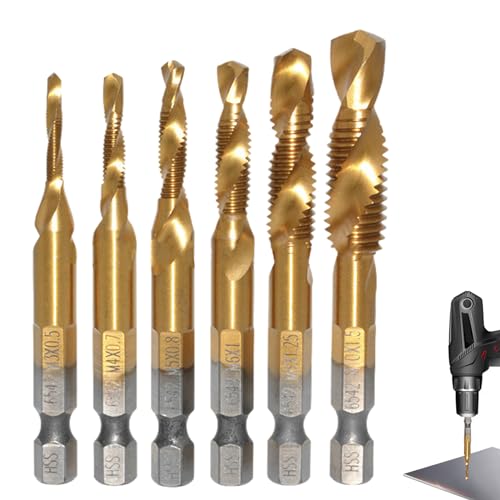 Lambo Gewindebohrer, Gewindebohrer-Set, Schnellarbeitsstahl, Sechskantschaft, Kombibohrer-Set, 6-teilig, für Mac-Gewinde, Bohren, Gewindeschneiden, Anfasen von Lambo