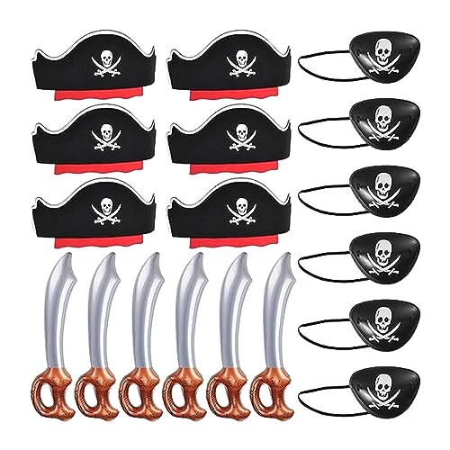 Lambo Piratenhüte Set | Piratenkostüm für Halloween, Piratenaugen-Patches, Schwerter, Hüte für Piratenpartys Lambo Piratenhüte Set | Piratenkostüm für Halloween, Piratenaugen-Patches, Schwerter, Hüte für Piratenpartys von Lambo