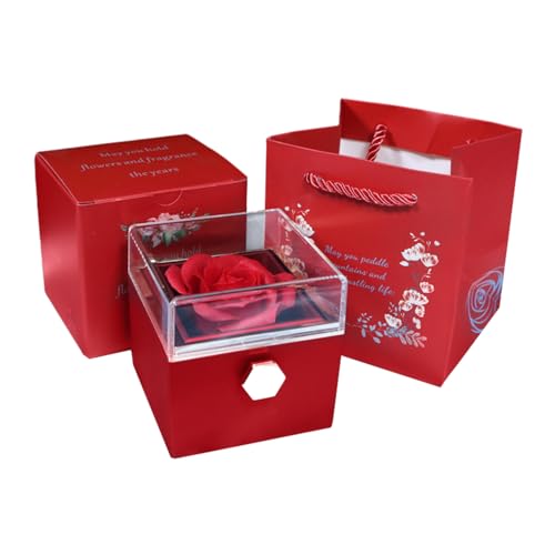 Lambo Schmuckkästchen für Ringe, Rosen, Schmuckschatulle, Rot, Blumenversprechen, echte rote Blumenbox, für Weihnachten, Hochzeit von Lambo