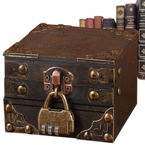 Lambo Schmuckschatulle aus Holz, Schatzkiste für Schmuck, Schatzschloss, Vintage, aus Holz, kleine Schatzkiste mit Schloss für Frauen Lambo Schmuckschatulle aus Holz, Schatzkiste für Schmuck, Schatzschloss, Vintage, aus Holz, kleine Schatzkiste mit Schloss für Frauen von Lambo