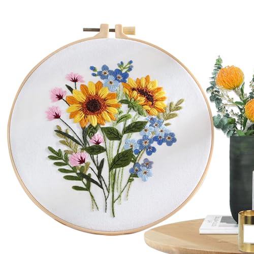 Lambo Stick-Starter-Set, Handstickerei, Blumenmuster, handgefertigt, mit Anleitung – praktisches Punkt-Set, tragbare Baumwoll-Sticksets für Erwachsene von Lambo