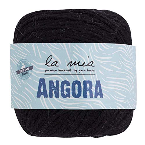 5 Knäuel La Mia Angora Wolle, insgesamt 250 g, je 50 g, 125 m, 15 % Angora, Light-Dk Premium Garne, Schwarz – L006 von Lamia