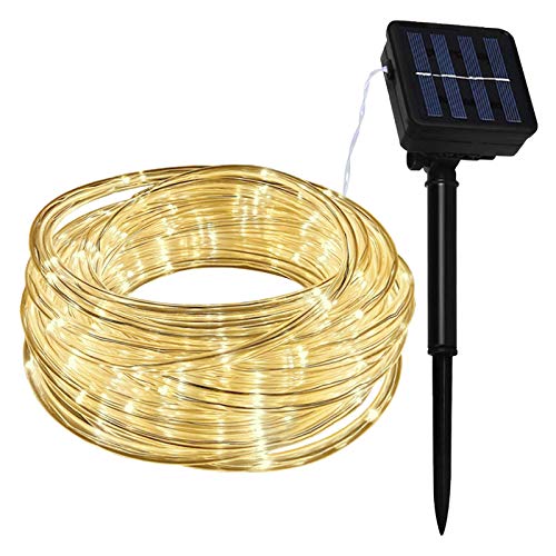 Lamker Lichterschlauch Solar Außen 10M 100 LED Warmweiß Licht Lichterketten 8 Modi Dimmbar Wasserdicht Lichtschläuche Lichterkette für Garten Balkon Terrasse Weihnachten Party Aussen Dekoration von Lamker