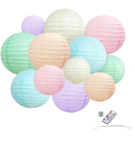 10 x Papier Lampions - Pastell Mix - Inkl. LED mit Fernbedienung - Inkl. Haken von Lampion-Lampionnen