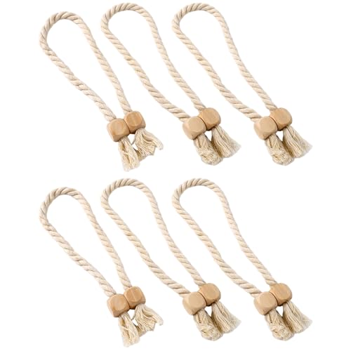 6 -pcs Magnetische Vorhangsteuer 24 -Zoll -Baumwollseil mit Holzperle Boho für Home Office Fenster Vorhänge von Lamppdcor