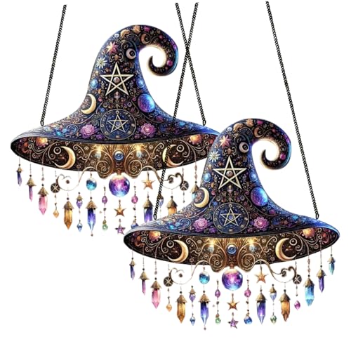 Lamppdcor 2pcs hängende Hexenhüte, 2d flache Acryl Halloween Dekor mit Kette Boho Hexenhüte für Heimschlafzimmer Lamppdcor 2pcs hängende Hexenhüte, 2d flache Acryl Halloween Dekor mit Kette Boho Hexenhüte für Heimschlafzimmer von Lamppdcor