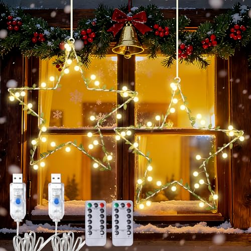 Lamptobe Hängende Weihnachtsbeleuchtung Stern,2 Stück Stern Fensterbeleuchtung mit 8 Modi und Zeitfunktion,Dimmbare Warmweiße LED Leuchten,USB-Betriebene Lichterkette für die Wohnraumdekoration Lamptobe Hängende Weihnachtsbeleuchtung Stern,2 Stück Stern Fensterbeleuchtung mit 8 Modi und Zeitfunktion,Dimmbare Warmweiße LED Leuchten,USB-Betriebene Lichterkette für die Wohnraumdekoration von Lamptobe