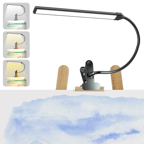 Lamptobe Klemmbare LED Staffelei-Leuchte für Künstler, 3 Farbmodi, 10-stufig dimmbar, 300 lm augenschonende Leselampe für Malerei und Zeichnen mit flexiblem Arm, USB-Betrieb von Lamptobe