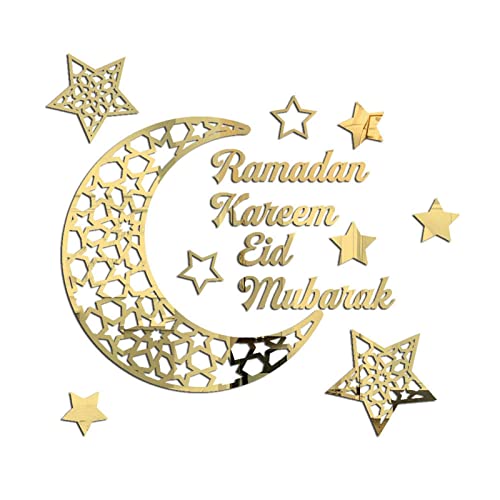 Eid Mubarak Ramadan Kareem Dekorationen Acryl Mond, Sterne & Buchstaben Selbstklebende Aufkleber Golddekor, Eid Islamische Dekoration von Lamptti