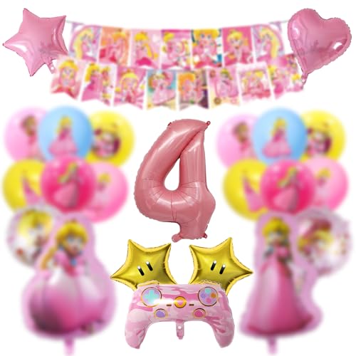 Geburtstag Deko, Kindergeburtstag Deko 4 Jahre, Kindergeburtstag Deko 30pcs, Luftballon Latex, Happy Birthday Banner, Folienballon Luftballon für Party und Kindergeburtstag von Lamuliya