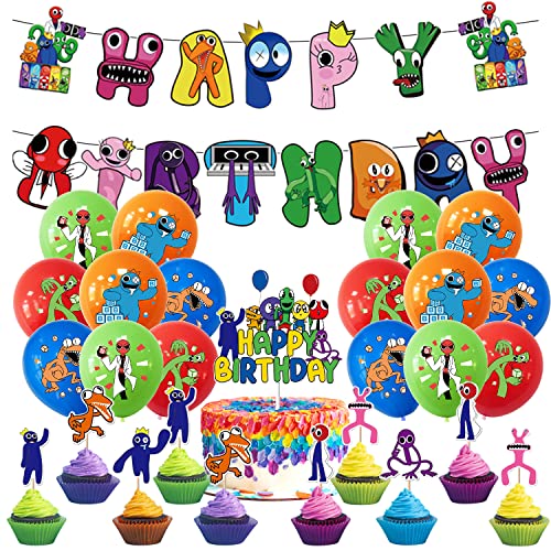 Rainbow Friends Geburtstag Party Deko, Rainbow Friends Partygeschirr Deko 30pcs, Rainbow Friends Luftballons, Geburtstag Deko Party Supplies Set, Happy Birthday Banner, Kindergeburtstag Party Zubehör von Lamuliya