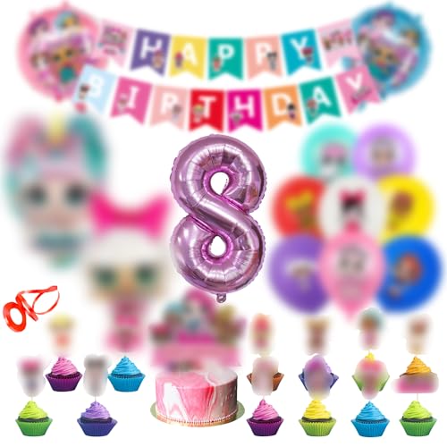Lol Geburtstag Deko 8 Jahre 48 Stück, Lol überraschung Luftballon 8.Geburtstag, Lol Puppen Folienballon 8, Lol Ballon Latex, Cake Topper Happy Birthday Girlande Banner Jungen Mädchen Party von Lamuliya