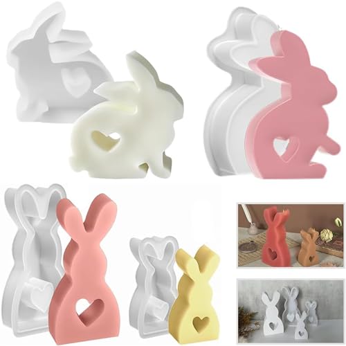 Silicone Mould Easter Bunny,Pack of 3 Silikonform Osterhase, Kaninchen Gießform Ostern, 3D Kreative Silikonform für Kerzenherstellung,Silicone Rabbit Casting Moulds for Gips,Sojawachs Kerzen von Lamvpiny