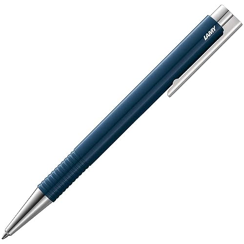 LAMY logo M+ Kugelschreiber 204 aus bruchfestem Kunststoff in der Farbe indigo blau mit verchromter Spitze und Drücker, inkl. Großraummine LAMY M 16 Strichbreite M in schwarz von Lamy