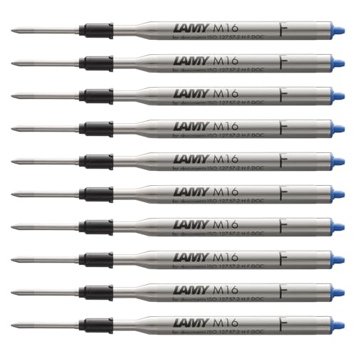 LAMY M16 10er Set Kugelschreiber-Großraummine aus Metall - Original Ersatzmine für alle Lamy Kugelschreiber Modelle - dokumentenecht - Strichbreite Fein in Tintenfarbe blau von Lamy