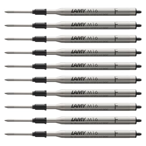 LAMY M16 10er Set Kugelschreiber-Großraummine aus Metall - Original Ersatzmine für alle Lamy Kugelschreiber Modelle - dokumentenecht - Strichbreite Fein in Tintenfarbe schwarz von Lamy