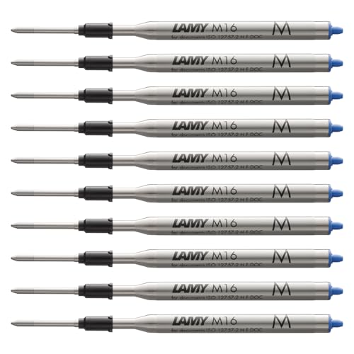 LAMY M16 10er Set Kugelschreiber-Großraummine aus Metall - Original Ersatzmine für alle Lamy Kugelschreiber Modelle - dokumentenecht - Strichbreite Mittel in Tintenfarbe blau von Lamy