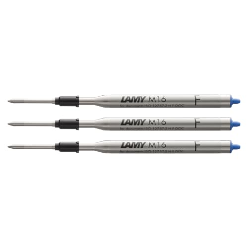 LAMY M16 3er Set Kugelschreiber-Großraummine aus Metall - Original Ersatzmine für alle Lamy Kugelschreiber Modelle - dokumentenecht - Strichbreite Fein in Tintenfarbe blau von Lamy