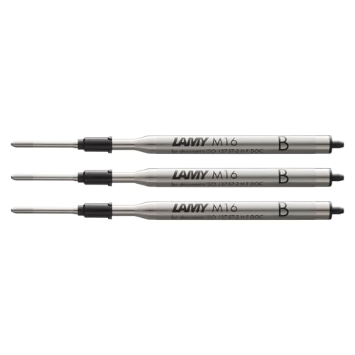 LAMY M16 3er Set Kugelschreiber-Großraummine aus Metall - Original Ersatzmine für alle Lamy Kugelschreiber Modelle - dokumentenecht - Strichbreite Fein in Tintenfarbe schwarz von Lamy