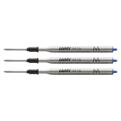 LAMY M16 3er Set Kugelschreiber-Großraummine aus Metall - Original Ersatzmine für alle Lamy Kugelschreiber Modelle - dokumentenecht - Strichbreite Mittel in Tintenfarbe blau von Lamy