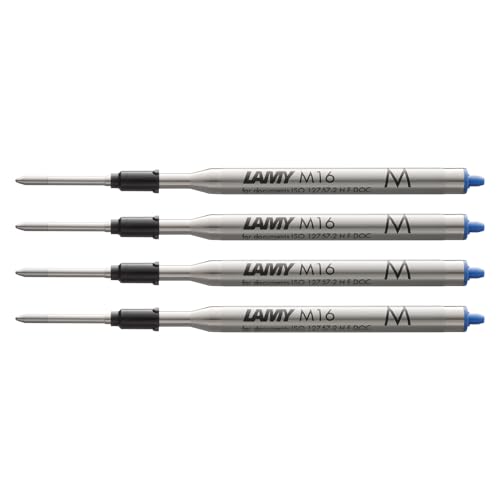 LAMY M16 4er Set Kugelschreiber-Großraummine aus Metall - Original Ersatzmine für alle Lamy Kugelschreiber Modelle - dokumentenecht - Strichbreite Mittel in Tintenfarbe blau von Lamy