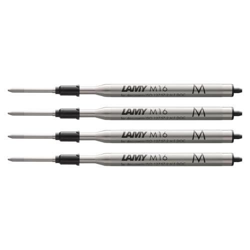 LAMY M16 4er Set Kugelschreiber-Großraummine aus Metall - Original Ersatzmine für alle Lamy Kugelschreiber Modelle - dokumentenecht - Strichbreite Mittel in Tintenfarbe schwarz von Lamy
