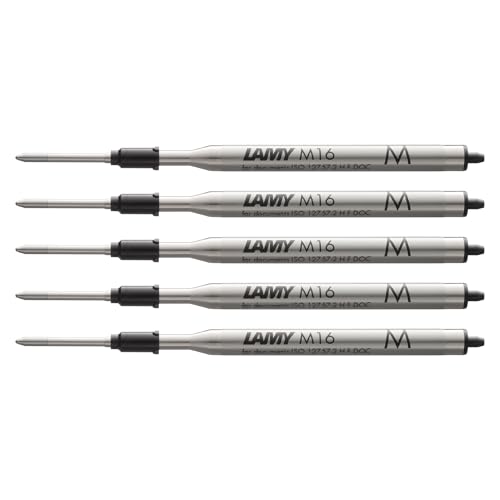 LAMY M16 5er Set Kugelschreiber-Großraummine aus Metall - Original Ersatzmine für alle Lamy Kugelschreiber Modelle - dokumentenecht - Strichbreite Mittel in Tintenfarbe schwarz von Lamy