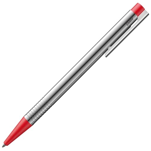 LAMY logo Kugelschreiber 205 aus rostfreiem Edelstahl in der Farbe matt rot mit integrierter Clip-Drücker-Einheit, inkl. Großraummine LAMY M 16 Strichbreite M in rot von Lamy