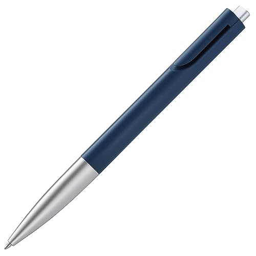 LAMY noto schlichter Kugelschreiber 283 aus Kunststoff in der Farbe blau-silber mit dreieckigem Korpus und Druckmechanik, inkl. Großraummine LAMY M 16 Strichbreite M in schwarz von Lamy