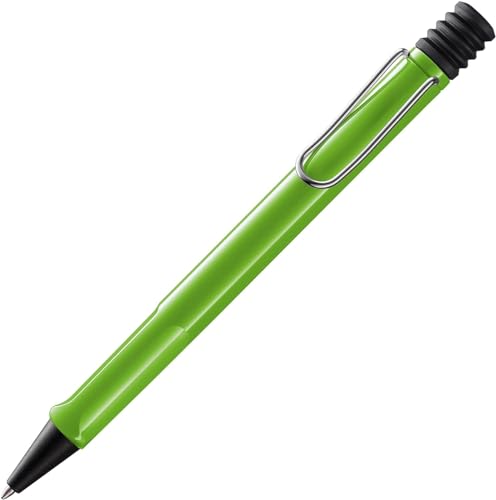 LAMY safari moderner Kugelschreiber 213 aus robustem Kunststoff in grün mit ergonomischem Griff und selbstfederndem Metallclip, inkl. Großraummine LAMY M 16 M blau von Lamy