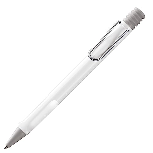 LAMY safari moderner Kugelschreiber 219 aus robustem Kunststoff in weiß mit ergonomischem Griff und selbstfederndem Metallclip, inkl. Großraummine LAMY M 16 M blau von Lamy
