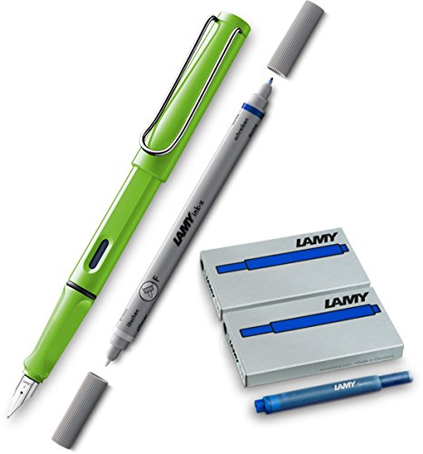 Lamy, "Safari", Füllfederhalter, feine Feder, weiß, Green + Löscher F + 10 Patronen Blau, Füllfederhalter Safari von Lamy