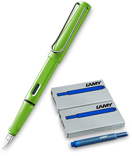 Lamy, "Safari", Füllfederhalter, feine Feder, weiß, Grün + 10 Patronen Blau, Füllfederhalter Safari von Lamy