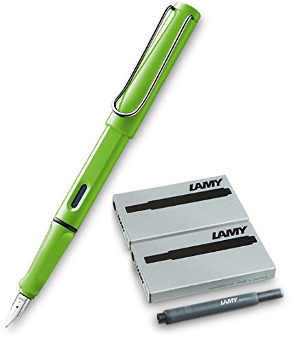 Lamy, "Safari", Füllfederhalter, feine Feder, weiß, Grün + 10 Patronen Schwarz, Füllfederhalter Safari von Lamy