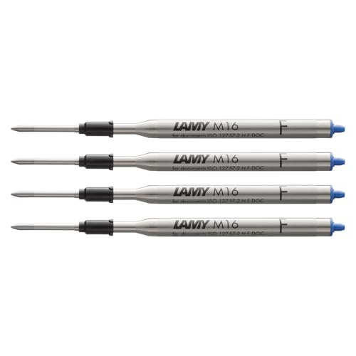 LAMY M16 4er Set Kugelschreiber-Großraummine aus Metall - Original Ersatzmine für alle Lamy Kugelschreiber Modelle - dokumentenecht - Strichbreite Fein in Tintenfarbe blau von Lamy