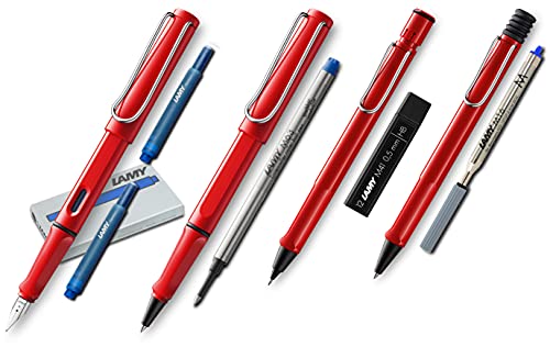 Lamy Safari Set [Füller + Kugelschreiber + Tintenroller + Bleistift] (inkl. Ersatzminen + Patronen, Rot - Red) von Lamy