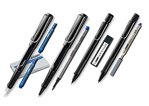 Lamy Safari Set [Füller + Kugelschreiber + Tintenroller + Bleistift] (inkl. Ersatzminen + Patronen, Schwarz - Black) von Lamy