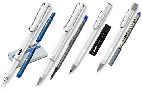 Lamy Safari Set [Füller + Kugelschreiber + Tintenroller + Bleistift] (inkl. Ersatzminen + Patronen, Weiß - White) von Lamy