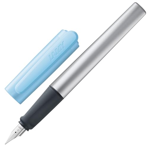 Lamy nexx azure Füller - Füllhalter mit rutschfestem Griff & polierter Stahlfeder in Strichbreite A - dreieckiges Gehäuse aus Aluminium - inkl. Tintenpatrone T 10 blau - Rechtshänder von Lamy