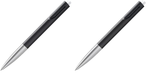Lamy noto schlichter Kugelschreiber 283 aus Kunststoff in der Farbe schwarz-silber mit dreieckigem Korpus und Druckmechanik, inkl. Großraummine M 16 Strichbreite M in schwarz (Packung mit 2) von Lamy