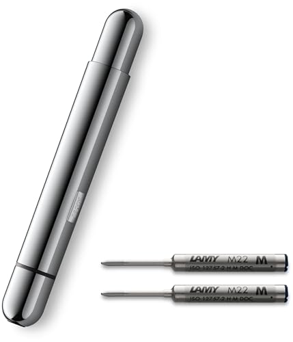 Lamy pico chrome Kugelschreiber – Innovativer Pocket Pen Kuli – mit einem Klick in Full-Size – Gehäuse aus Metall & Strichbreite M – inkl. Compactmine M 22 in schwarz (chrome +2 Ersatzminen) von Lamy