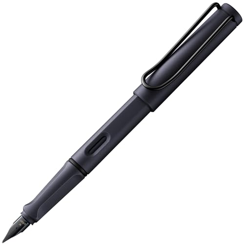 Lamy safari steel black Füller - Füllhalter mit ergonomischem Griff & polierter Stahlfeder in Strichbreite M - robuster ASA-Kunststoff - inkl. Tintenpatrone T 10 blau - Rechtshänder von Lamy