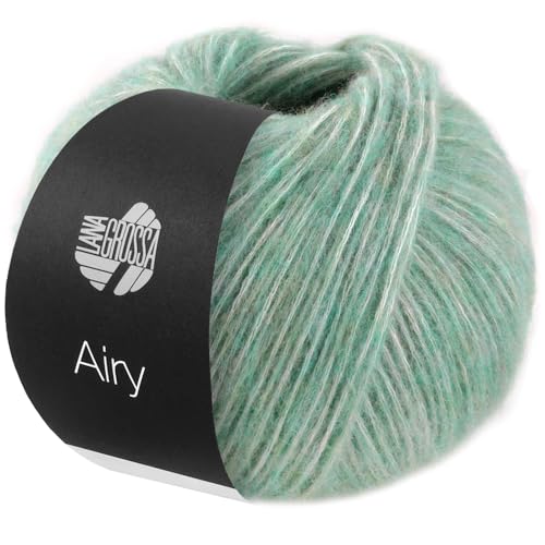 LANA GROSSA Airy | Flauschige Netzgarnstruktur aus 40% Baumwolle gefüllt mit 18% Merino- und 42% Baby Alpaka Fasern | 170m Garn Handstrickgarn | 50g Wolle zum Stricken & Häkeln | Mintgrau - 4 von Lana Grossa