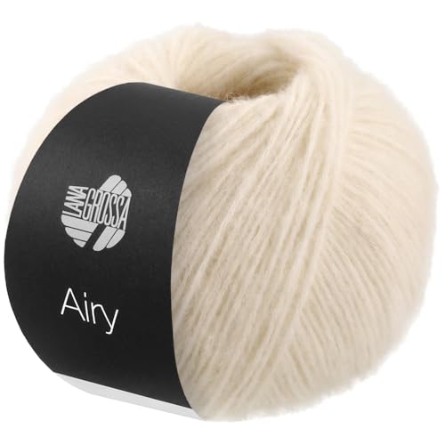 LANA GROSSA Airy | Flauschige Netzgarnstruktur aus 40% Baumwolle gefüllt mit 18% Merino- und 42% Baby Alpaka Fasern | 170m Garn Handstrickgarn | 50g Wolle zum Stricken & Häkeln | Rohweiß - 13 von Lana Grossa