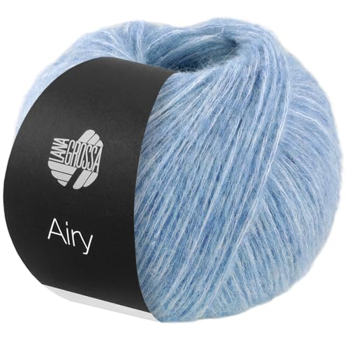 LANA GROSSA Airy | Flauschige Netzgarnstruktur aus 40% Baumwolle gefüllt mit 18% Merino- und 42% Baby Alpaka Fasern | 170m Garn Handstrickgarn | 50g Wolle zum Stricken & Häkeln | Hellblau - 3 von Lana Grossa