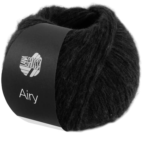 LANA GROSSA Airy | Flauschige Netzgarnstruktur aus 40% Baumwolle gefüllt mit 18% Merino- und 42% Baby Alpaka Fasern | 170m Garn Handstrickgarn | 50g Wolle zum Stricken & Häkeln | Schwarz - 10 von Lana Grossa