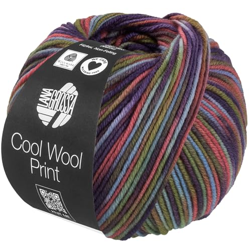LANA GROSSA Cool Wool Print | Extrafeine Merinowolle waschmaschinenfest und filzfrei | Handstrickgarn aus 100% Schurwolle (Merino extrafein) | 50g Wolle zum Stricken & Häkeln | 160m Garn FB 838 von Lana Grossa