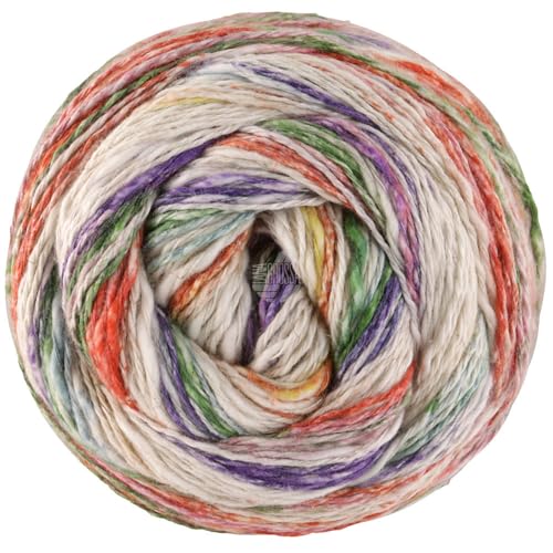 LANA GROSSA Gomitolo Hippie | Baumwoll-Leinengarn mit Hanffasern und Effektstreifen-Druck | Handstrickgarn aus 66% Baumwolle, 30% Hanf & 4% Leinen |100g Wolle zum Stricken & Häkeln | 300m Garn von Lana Grossa