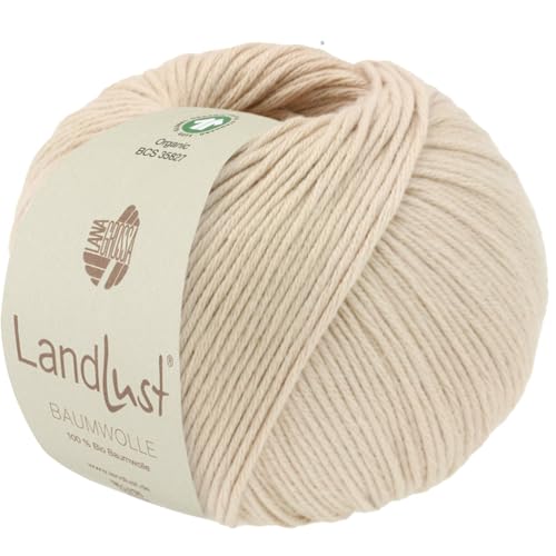 LANA GROSSA Landlust Baumwolle | Klassisches Bio-Baumwollgarn, Gots zertifiziert | Handstrickgarn aus 100% Baumwolle (Bio) | 50g Wolle zum Stricken & Häkeln | 115m Garn FB 15 Beige von Lana Grossa